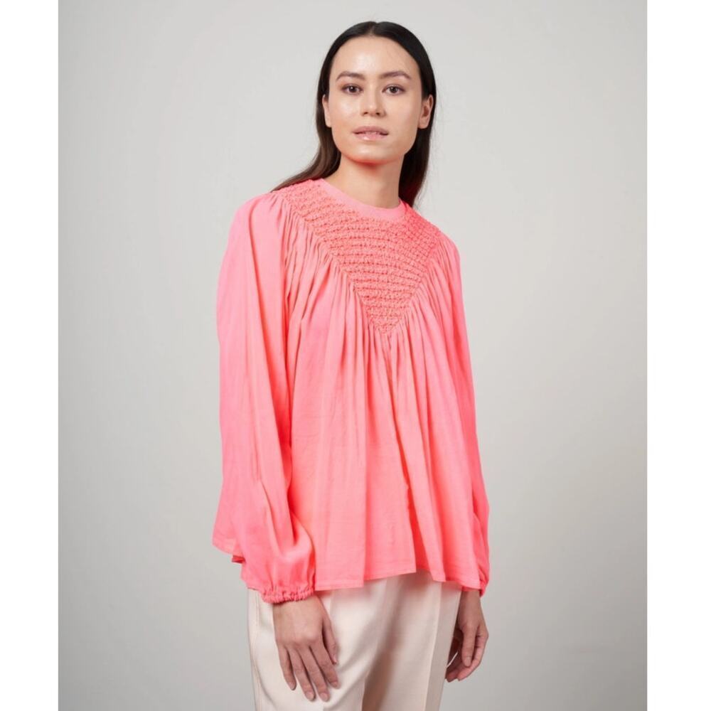 Forte Forte Smocked Cotton Silk Blouse Size Small